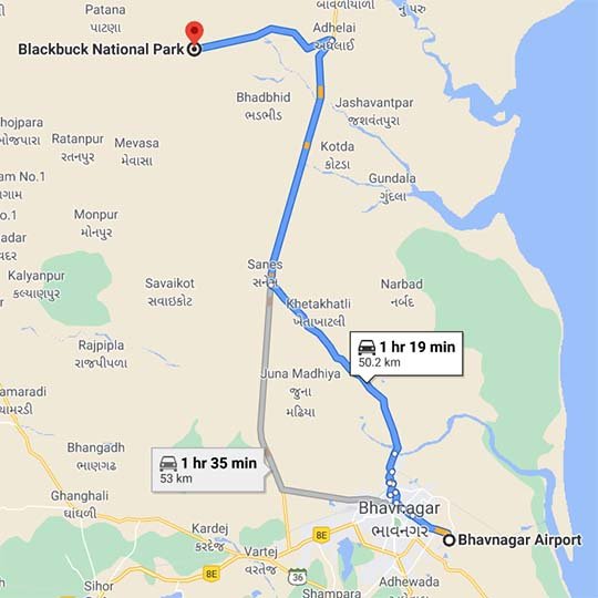Map - How to reach Velavadar Blackbuck National Park, Velavadar Map